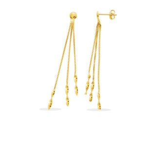 Pendientes largos fantasia 3 cadenitas oro amarillo 18K