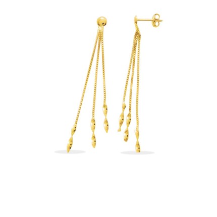 Brincos de fantasia compridos 3 correntes em ouro amarelo de 18K