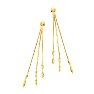 Brincos de fantasia compridos 3 correntes em ouro amarelo de 18K