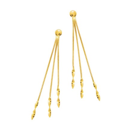 Brincos de fantasia compridos 3 correntes em ouro amarelo de 18K