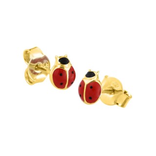 Pendientes de mariquita bañados en oro con esmalte rojo/negro 5mm