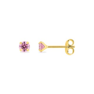 Brincos banhados a ouro com zircónias cúbicas violetas de 4 mm