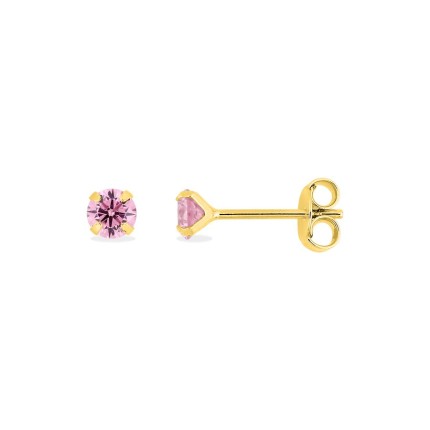 Pendientes bañados en oro con circonita violeta 4 mm