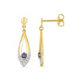 Pendientes largos bañados en oro y rodio, con circonitas blancas y azules