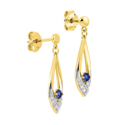 Pendientes largos bañados en oro y rodio, con circonitas blancas y azules