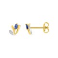Pendientes flor bañados en oro y rodio, con circonita blanca y azul oscuro