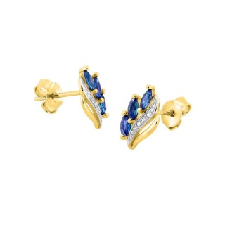 Brincos trilogia floral banhados a ouro e a ródio com zircónias brancas e azuis escuras