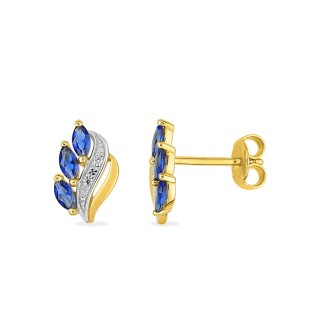 Brincos trilogia floral banhados a ouro e a ródio com zircónias brancas e azuis escuras