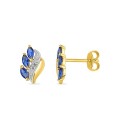 Pendientes trilogía floral bañados en oro y rodi, con circonita blanca y azul oscuro