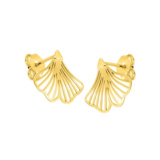 Pendientes hoja de ginkgo calada de 10 mm bañados en oro