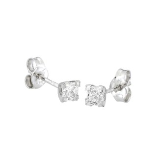 Pendientes oro blanco 9K y circonita talla princesa