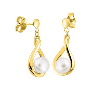 Pendientes largos oro amarillo 9K con perla cultivada de agua dulce 5 mm