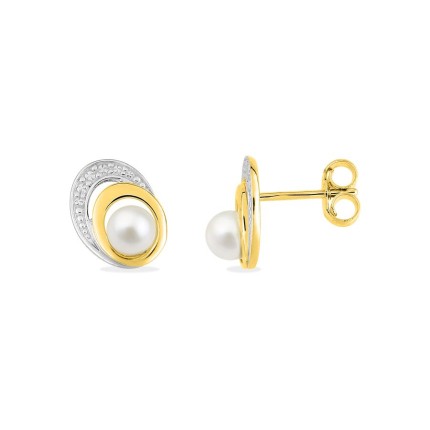 Pendientes oro amarillo 9K con baño de rodio y perla cultivada de agua dulce 4 mm