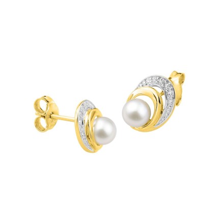 Pendientes oro amarillo 9K con baño de rodio y perla cultivada de agua dulce 4 mm