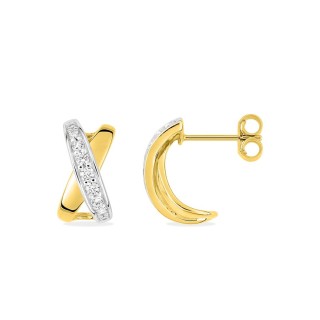 Pendientes cruzados oro amarillo 9K, rodio y circonitas