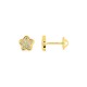 Pendientes diseño flor oro amarillo 9K con circonitas y cierre rosca