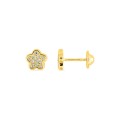 Pendientes diseño flor oro amarillo 9K con circonitas y cierre rosca