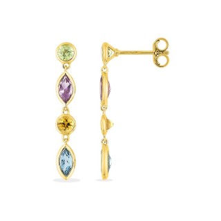 Pendientes largos multi-piedras semi-preciosas en oro 9K