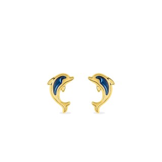 Brincos de golfinhos em ouro amarelo de 9K e esmalte azul