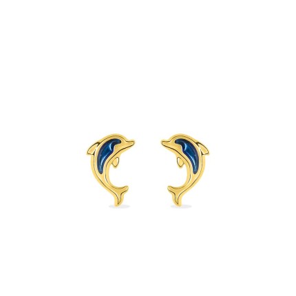 Brincos de golfinhos em ouro amarelo de 9K e esmalte azul