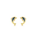 Pendientes delfin oro amarillo 9K y esmalte azul