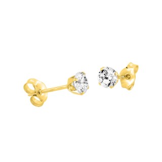 Pendientes oro amarillo 9K con circonita 4 mm engastada en 4 garras