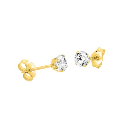 Brincos em ouro amarelo de 9K com zircónias de 4 mm engastadas em 4 garras
