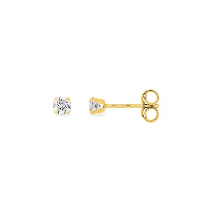 Pendientes oro amarillo 9K con circonita 3 mm engastada en 4 garras