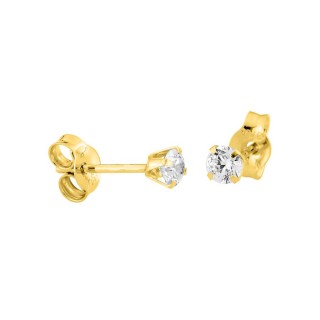 Pendientes oro amarillo 9K con circonita 3 mm engastada en 4 garras