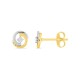 Pendientes bicolores oro 9K con diamante con corona facetada 0,02 ct