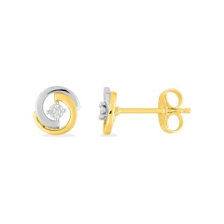 Brincos bicolores em ouro de 9K com diamante com coroa facetada 0,02 ct
