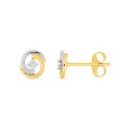 Pendientes bicolores oro 9K con diamante con corona facetada 0,02 ct