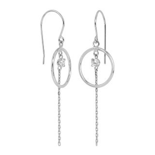 Pendientes colgantes en plata 925 ‰ rodiada, con circonita y pequeña cadena.