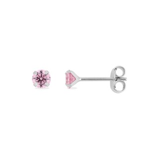 Brincos em prata 925 banhada a ródio com zircónias cor-de-rosa 4mm
