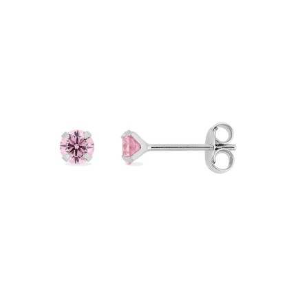 Brincos em prata 925 banhada a ródio com zircónias cor-de-rosa 4mm
