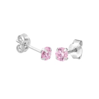 Pendientes de plata 925 rodiada con circonita rosa de 4mm