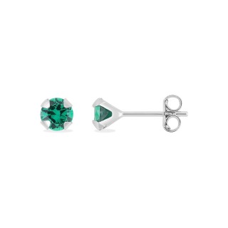 Pendiente de plata 925 rodiada con circonita verde 5mm y cierre presión