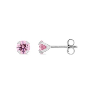 Pendiente de plata 925 rodiada con circonita rosa 5mm y cierre presión