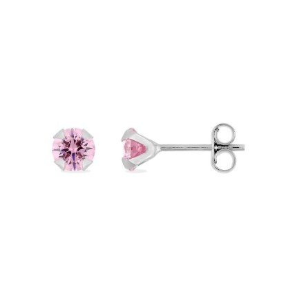 Pendiente de plata 925 rodiada con circonita rosa 5mm y cierre presión