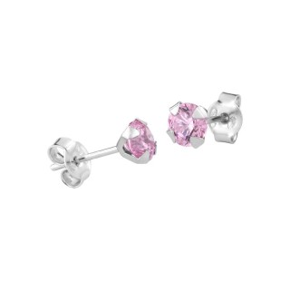 Pendiente de plata 925 rodiada con circonita rosa 5mm y cierre presión