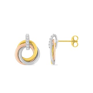 Brincos em ouro tricolor de 9K com zircónias
