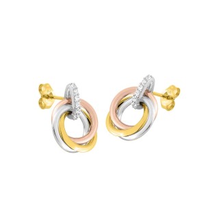 Brincos em ouro tricolor de 9K com zircónias
