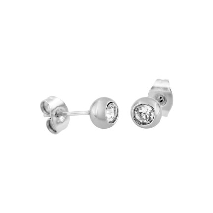 Pendientes de acero bola con circonita blanca 5 mm
