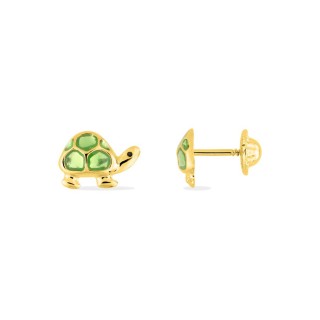 Brincos de tartaruga para criança em ouro amarelo de 9K e esmalte verde