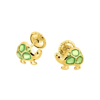 Pendientes infantiles tortuga oro amarillo 9K y esmalte verde