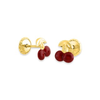 Brincos de cereja em ouro amarelo de 9K e esmalte vermelho para crianças