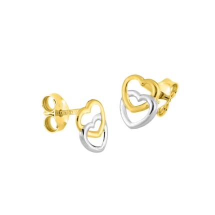 Brincos de criança corações em ouro bicolor de 18K