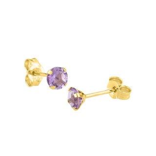 Brincos em ouro amarelo 18K com ametista 4mm