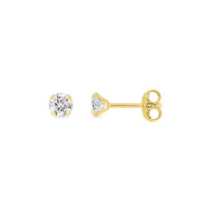 Pendientes oro amarillo 18K con circonita 4mm