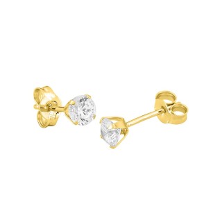 Pendientes oro amarillo 18K con circonita 4mm